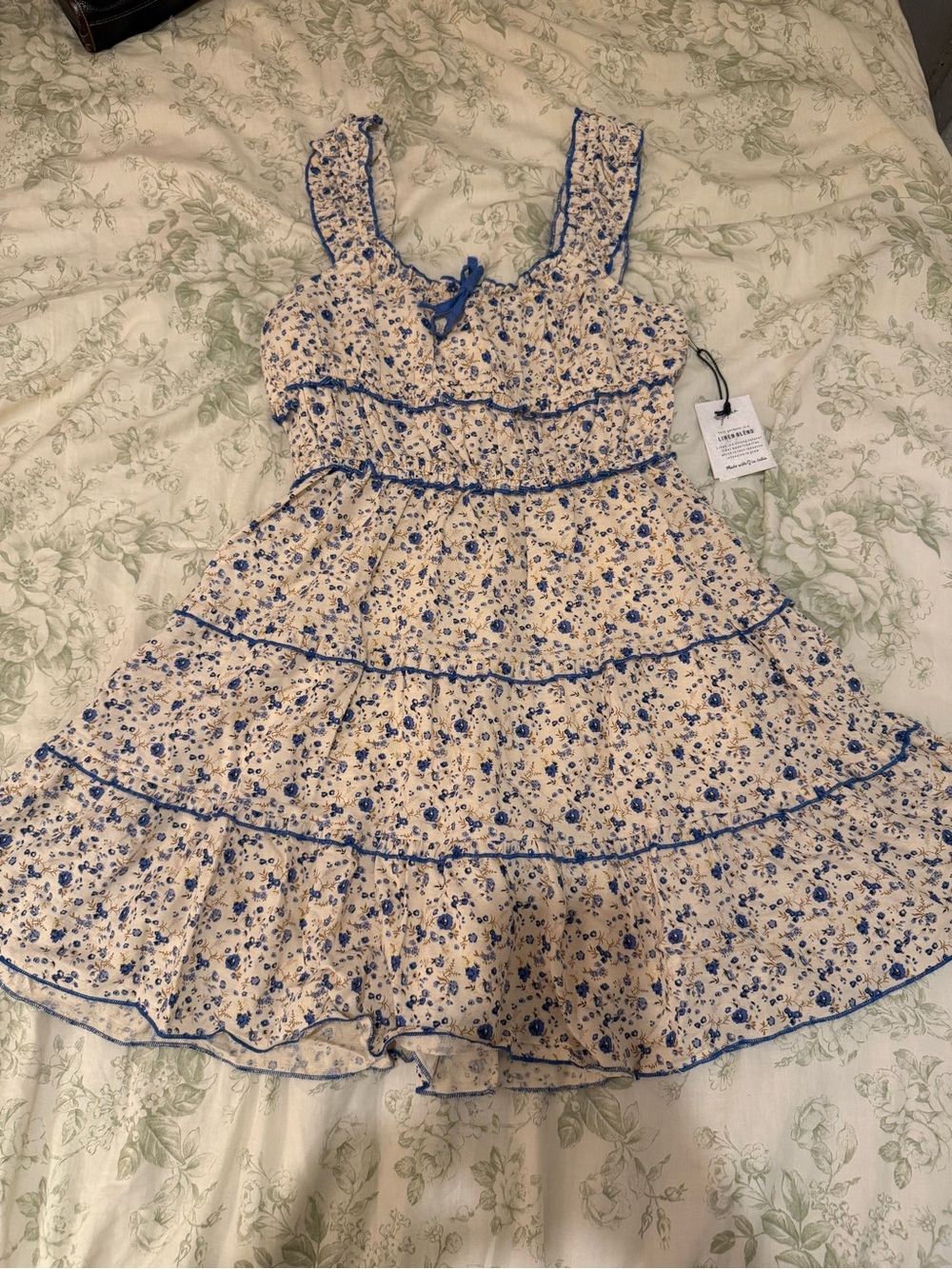 J.O.A. Cream Dress with Blue Floral Print